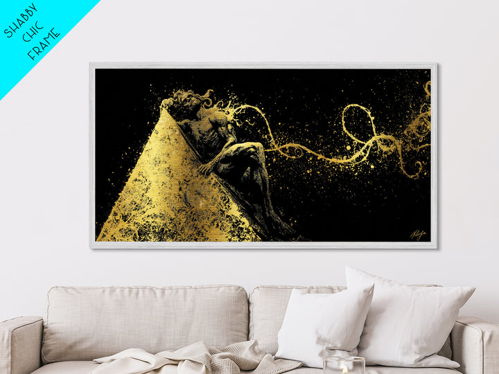 Prometheus Bound Metallic Gold Art, Greek Mythology Metal Print, Real Wood Frame, Titan Wall Decor, Dramatic Art Gift