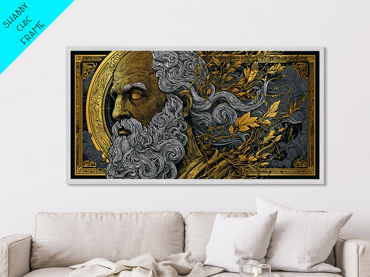 Socrates Metallic Gold Metal Print, Real Wood Framed Greek Philosophy Wall Art, Luxury Mythology Inspired Metal Artwork