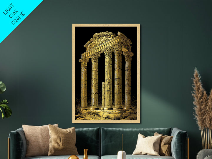 Greek Temple Ruins, Timeless Classical Columns, Metallic Gold Metal Print, Real Wood Frame Wall Art