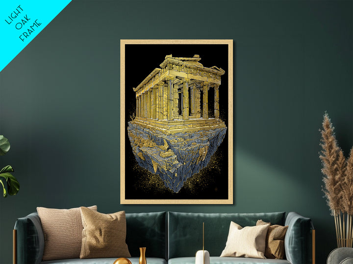 Floating Ancient Temple, Surreal Greek Ruins, Metallic Gold Metal Print, Real Wood Frame Wall Art
