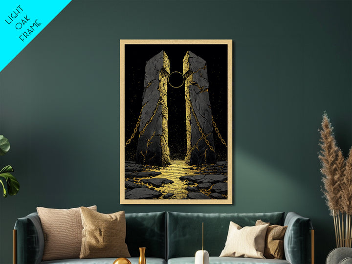 Gate Of Olympus, Abstract Mythology Wall Art, Metallic Gold Metal Print, Ancient Greek Decor, Surreal Fantasy, Wood Frame