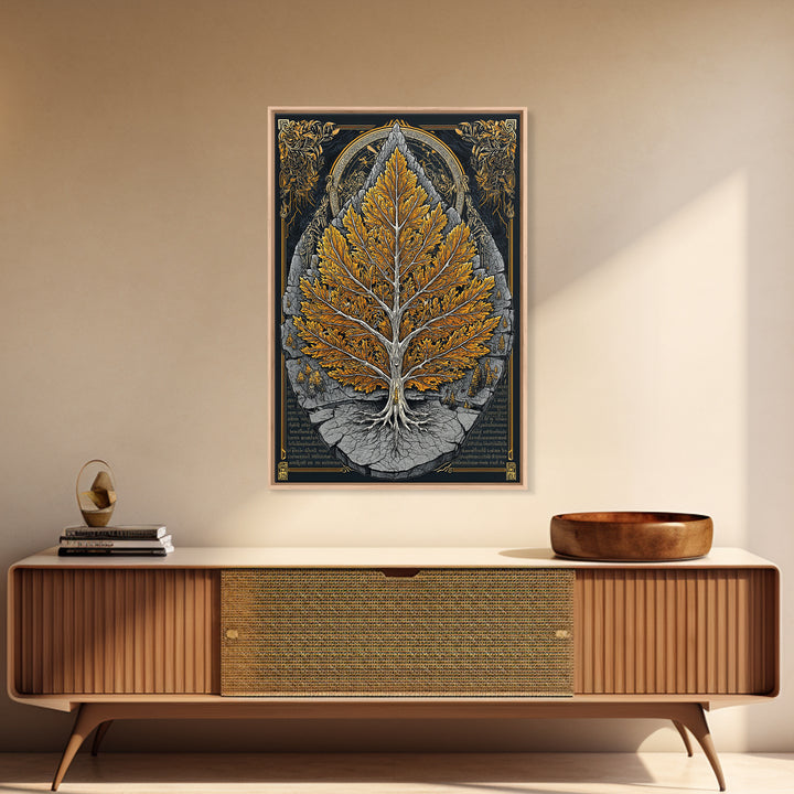 Tree of Life Canvas Art, Canvas Gold Canvas Print, Framed Canvas Wall Art with Real Wood Frame, Intricate Botanical Statement Decor