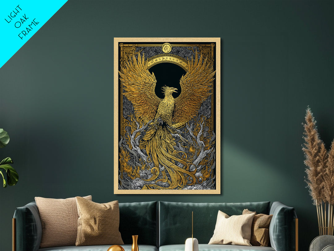 Phoenix Ascendant – Flames and Feathers of Rebirth, Metal Art, Metallic Gold Print, Metal Wall Art, Man Cave Decor