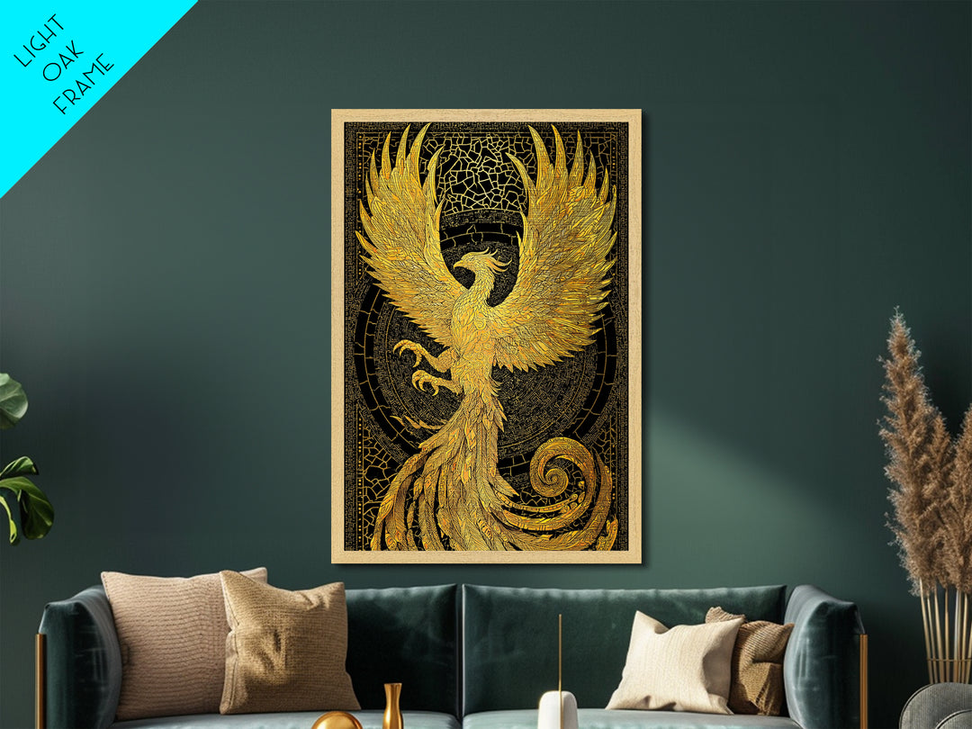 The Radiant Phoenix – Wings of Sunfire and Immortality, Metal Art, Metallic Gold Print, Metal Wall Art, Man Cave Decor