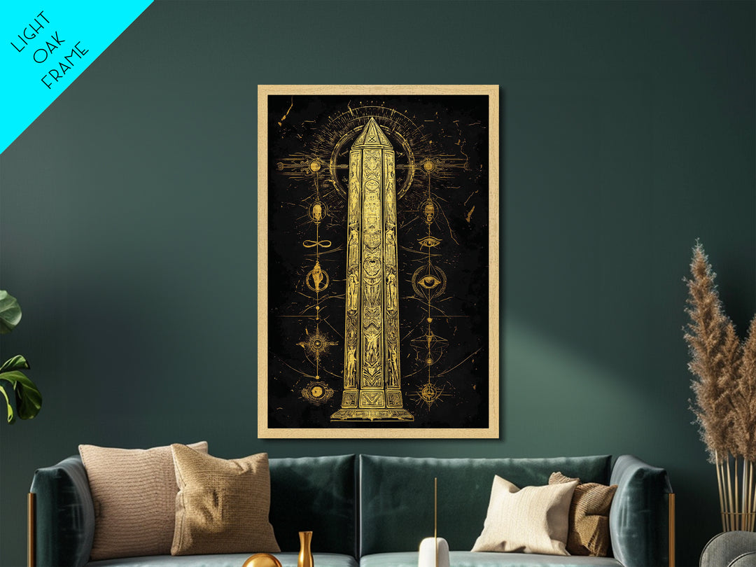 The Obelisk of Secrets – Symbols of the Eternal Order, Metal Art, Metallic Gold Print, Metal Wall Art, Man Cave Decor