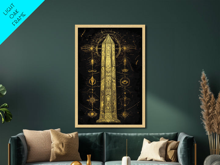 The Obelisk of Secrets – Symbols of the Eternal Order, Metal Art, Metallic Gold Print, Metal Wall Art, Man Cave Decor