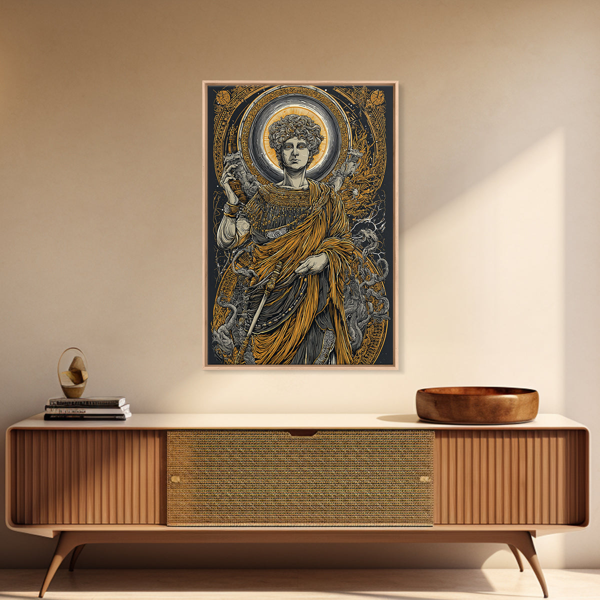 Agrippina Roman Empress Canvas Gold Canvas Print, Classical Goddess Inspired Artwork, Real Wood Frame Mythology Wall Decor