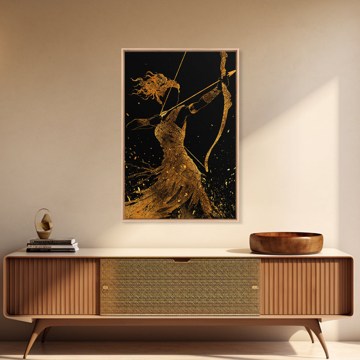 Artemis Archer Goddess Mythology, Canvas Gold Canvas Print, Real Wood Frame, Greek Myth Wall Art, Celestial Home Decor