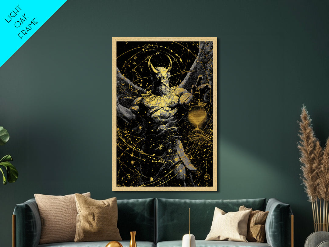 Astraeus Starry Night Mythology, Metallic Gold Art Print, Real Wood Frame, Greek Titan Wall Art, Astrology Inspired Decor