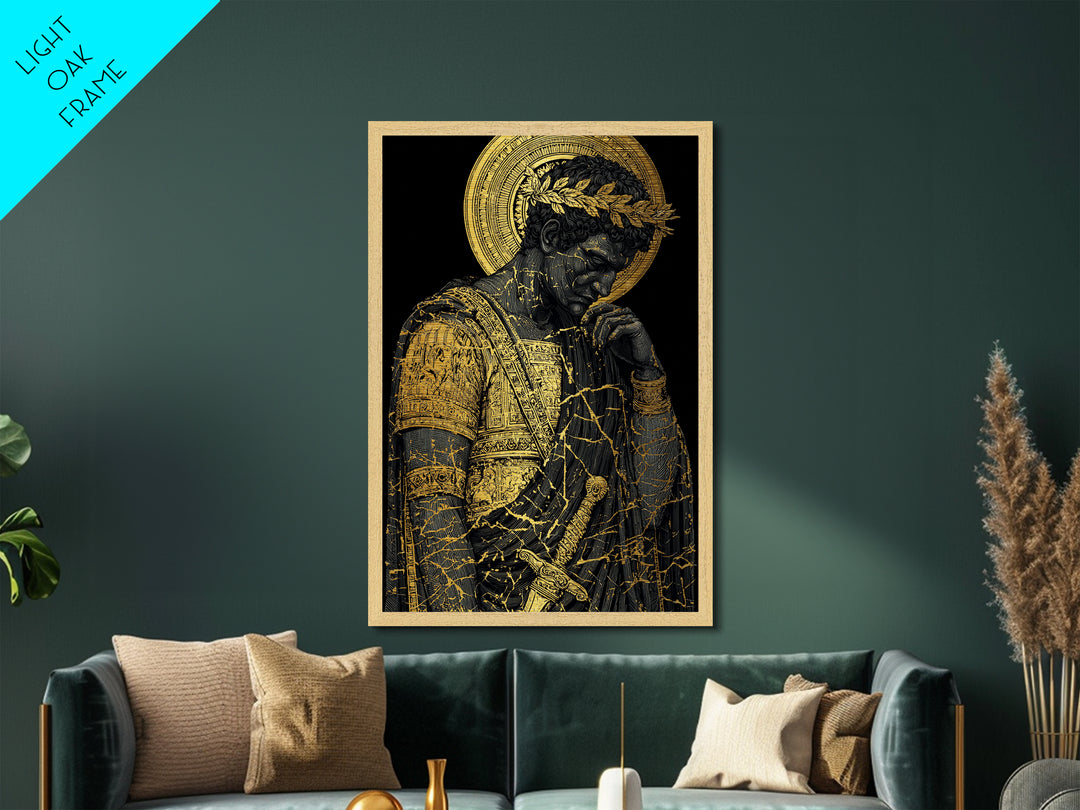 Brutus Roman Leader With Laurel Wreath, Metallic Gold Art Print, Real Wood Frame, Ancient Roman History Warrior Wall Art