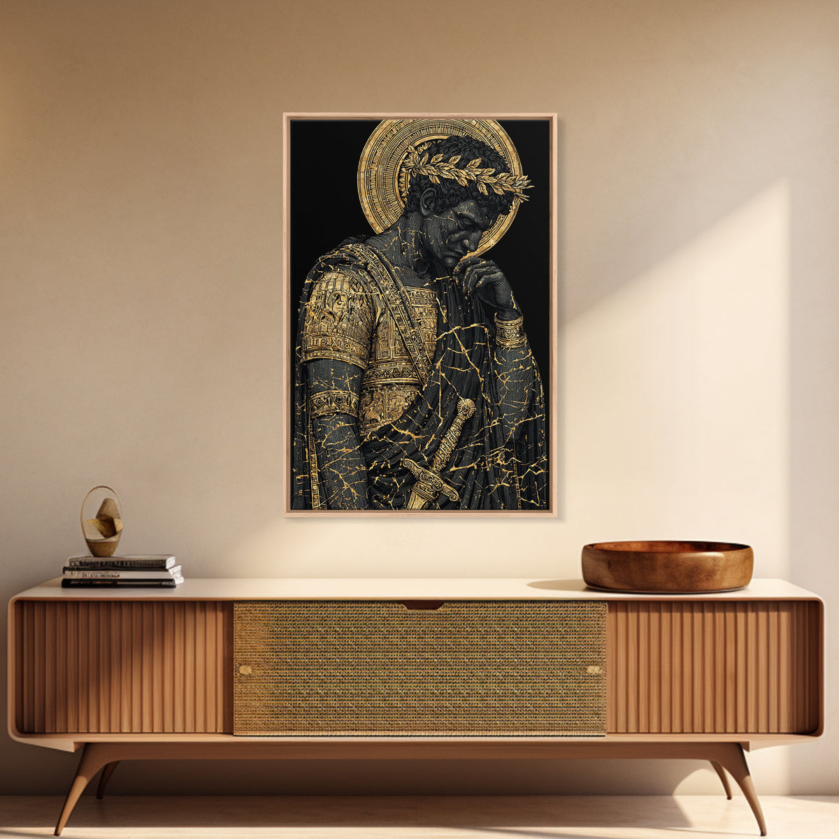 Brutus Roman Leader With Laurel Wreath, Canvas Gold Art Print, Real Wood Frame, Ancient Roman History Warrior Wall Art