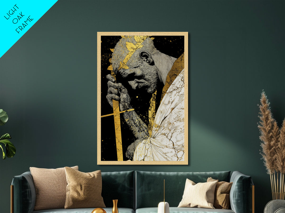 Brutus Roman Statesman With Laurel Crown, Metallic Gold Art Print, Real Wood Frame, Ancient Roman History Warrior Wall Art