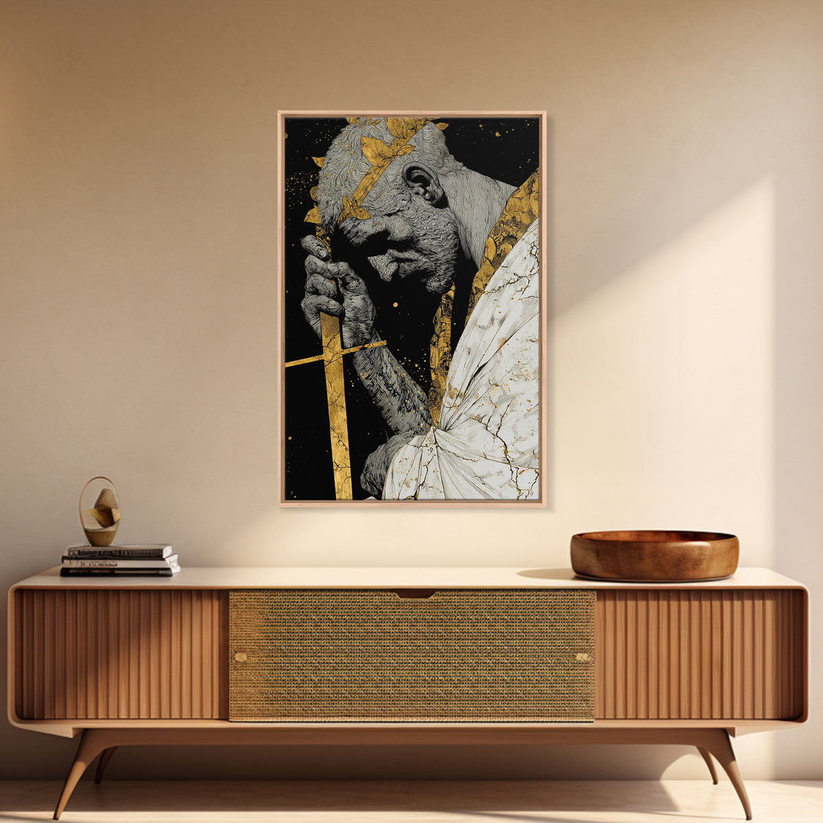 Brutus Roman Statesman With Laurel Crown, Canvas Gold Art Print, Real Wood Frame, Ancient Roman History Warrior Wall Art