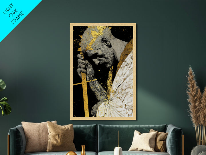 Brutus Roman Statesman With Laurel Crown, Metallic Gold Art Print, Real Wood Frame, Ancient Roman History Warrior Wall Art
