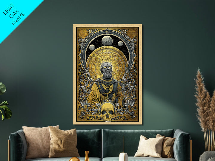 Coeus Metallic Gold Metal Print, Greek Titan Of Intellect Artwork, Mythology Inspired Wall Art, Real Wood Frame Display