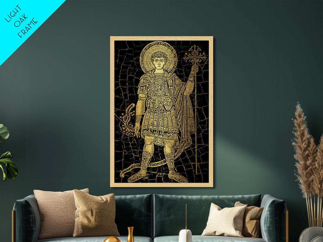 Constantine Metallic Gold Metal Print, Ancient Roman Emperor Radiant Halo Portrait, Classical History Artwork, Wood Framed