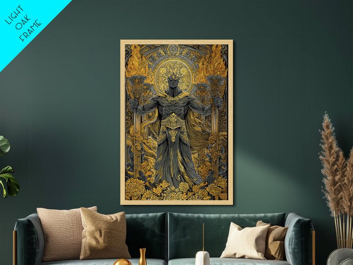 Hades Underworld Metallic Gold Metal Print, Greek God Of The Dead Wall Art, Dark Mythology Decor With Real Wood Frame