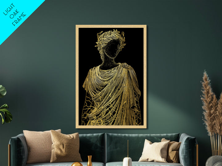 Divine Goddess Bust Metallic Gold Metal Print, Ethereal Greek Statue Art, Elegant Classical Wall Decor, Real Wood Frame