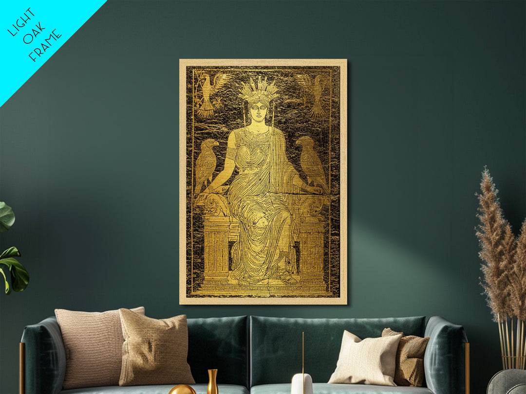 Ancient Goddess Hera Mosaic Metallic Gold Metal Print, Mythology Inspired Art, Regal Home Decor, Wood Framed Wall Art