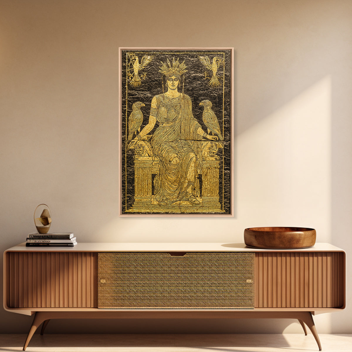 Ancient Goddess Hera Mosaic Canvas Gold Canvas Print, Mythology Inspired Art, Regal Home Decor, Wood Framed Wall Art