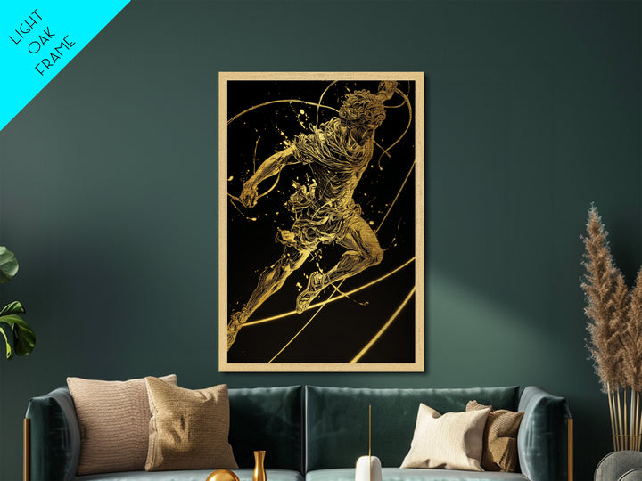 Hermes Leaping Metallic Gold Metal Print, Greek God Wall Art, Divine Mythology Inspired Decor, Luxury Wood Framed Art