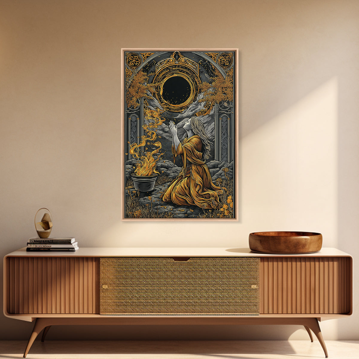 Hera Goddess With Peacocks, Mythology Throne Art, Canvas Gold Canvas Print, Ancient Greek Wall Decor, Real Wood Frame