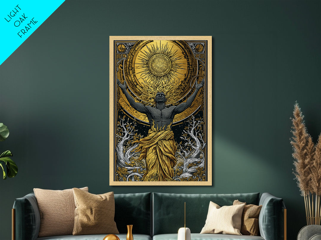 Hermes Greek God In Flight, Mythology Messenger Art, Metallic Gold Metal Print, Ancient Greek Decor, Real Wood Frame