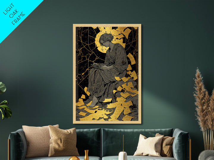 Roman Emperor Bust Metallic Gold Metal Print, Ancient Warrior Wall Art, Classical Statue Artwork, Mythology Inspired Real Wood Frame