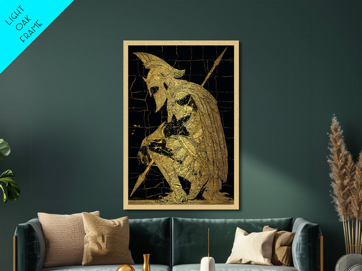 Snake Goddess Medusa Metallic Gold Metal Print, Mythology Wall Art, Serpent Monster Artwork, Ancient Fantasy Decor Real Wood Frame