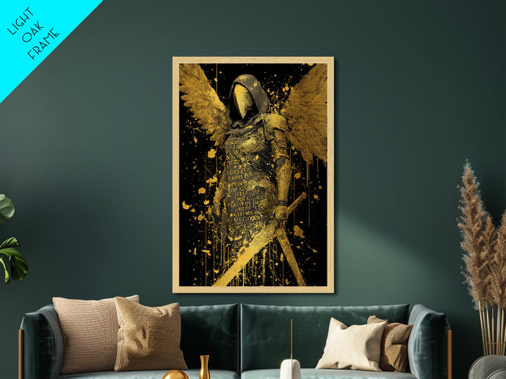 Medusa Serpent Head Metallic Gold Metal Print, Classical Myth Wall Art, Ancient Monster Artwork, Legendary Creature Decor Wood Frame