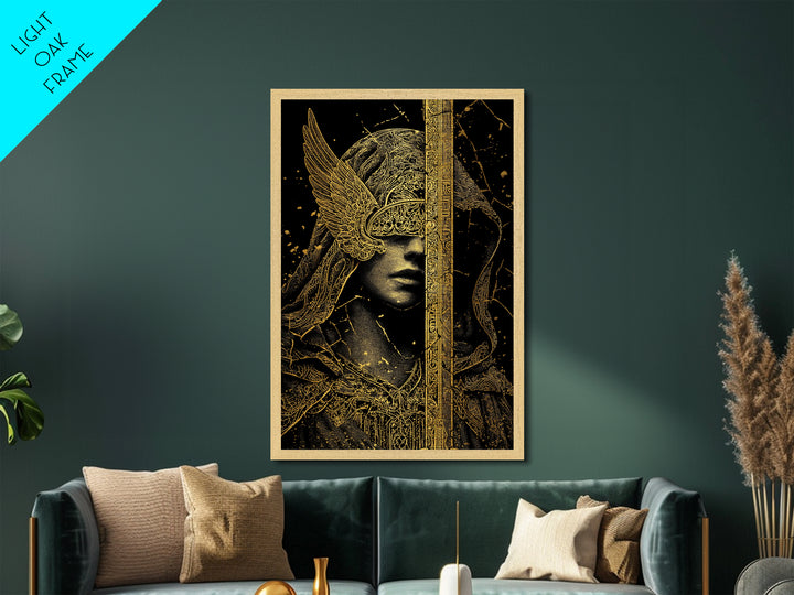 Medusa Mythical Creature Metallic Gold Metal Print, Ancient Serpent Goddess Art, Classical Monster Wall Decor Real Wood Frame