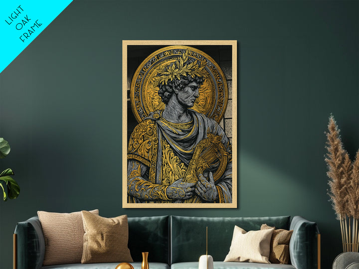 Gorgon Serpent Head Metallic Gold Metal Print, Medusa Mythology Art, Ancient Creature Wall Decor, Legendary Fantasy Artwork Frame