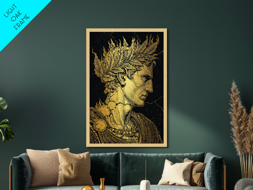 Mythical Goddess Metallic Gold Metal Print, Ancient Fantasy Wall Art, Mystical Woman With Symbols, Mythology Inspired Real Wood Frame