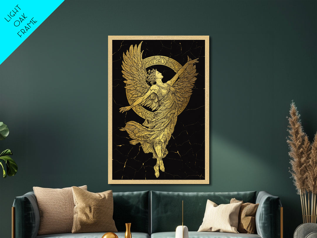 Victory Goddess Nike Metallic Gold Metal Print, Mythology Inspired Wall Art, Real Wood Frame, Luxury Ancient Greek Decor