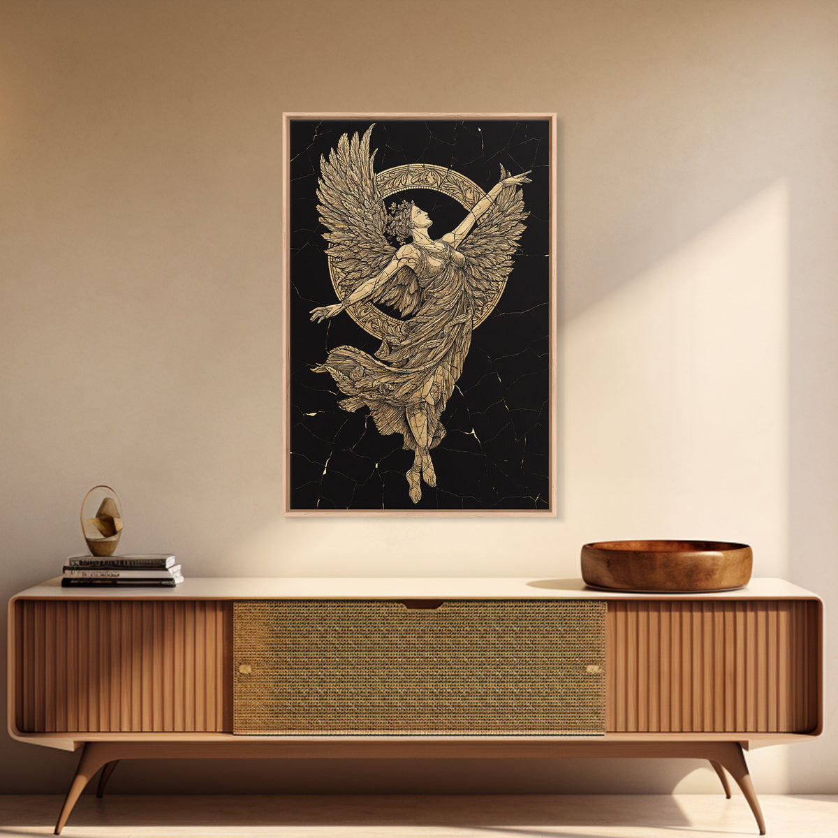 Victory Goddess Nike Canvas Gold Canvas Print, Mythology Inspired Wall Art, Real Wood Frame, Luxury Ancient Greek Decor