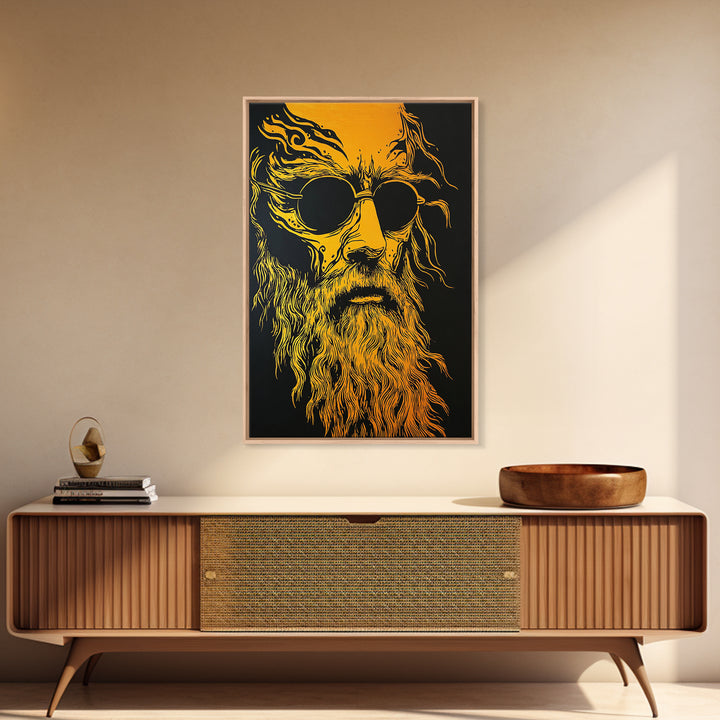 Odin Norse God Canvas Gold Canvas Print, Viking Mythology Wall Art, Real Wood Frame, Ancient Warrior Norse Decor For Home