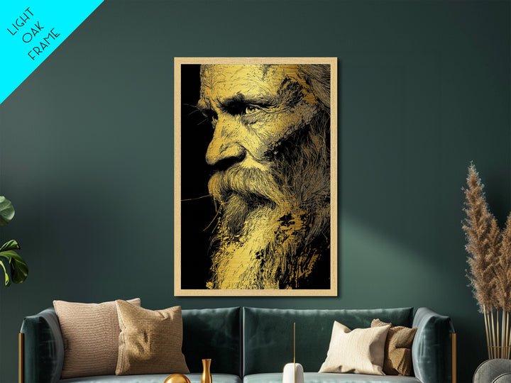 Odin Warrior God Metallic Gold Metal Print, Norse Mythology Inspired Art, Real Wood Frame, Viking Legend Wall Decor Statement