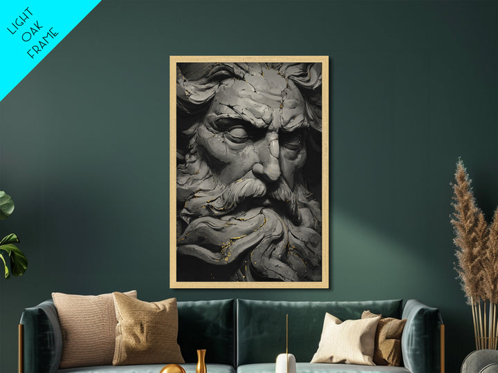 Odin On Throne With Ravens And Wolves, Norse Mythology Decor, Metallic Gold Art, Viking God Print, Real Wood Frame, Nordic Legend