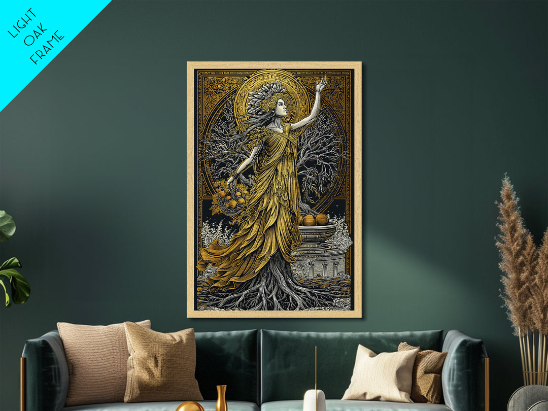 Persephone Metallic Gold Metal Print, Goddess Of Spring And Underworld Art, Mythology Wall Decor, Real Wood Framed Artwork