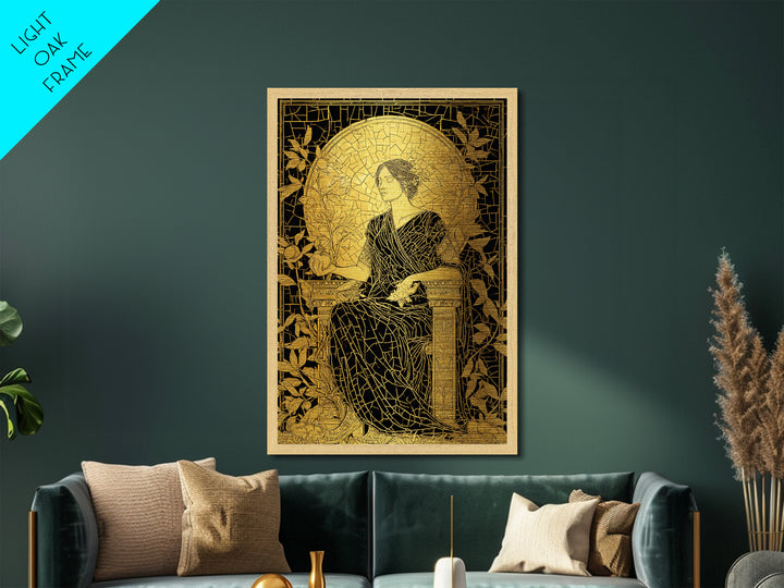 Persephone Mosaic Style Metallic Gold Metal Print, Mythology Wall Art, Goddess Decor, Elegant Greek Inspired Real Wood Frame