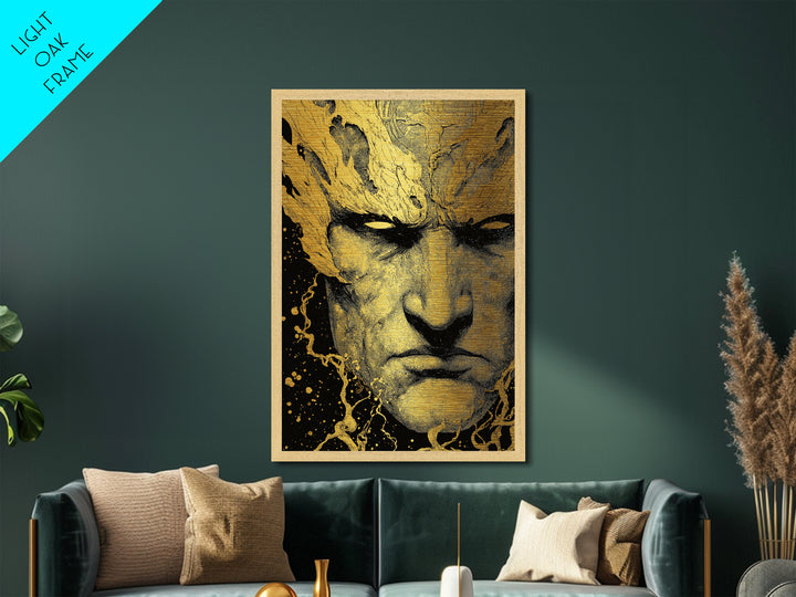Prometheus Mythological Titan Metallic Gold Metal Print, Fire Bringer Greek Myth Metallic Gold Art, Real Wood Frame Ancient Legend Decor