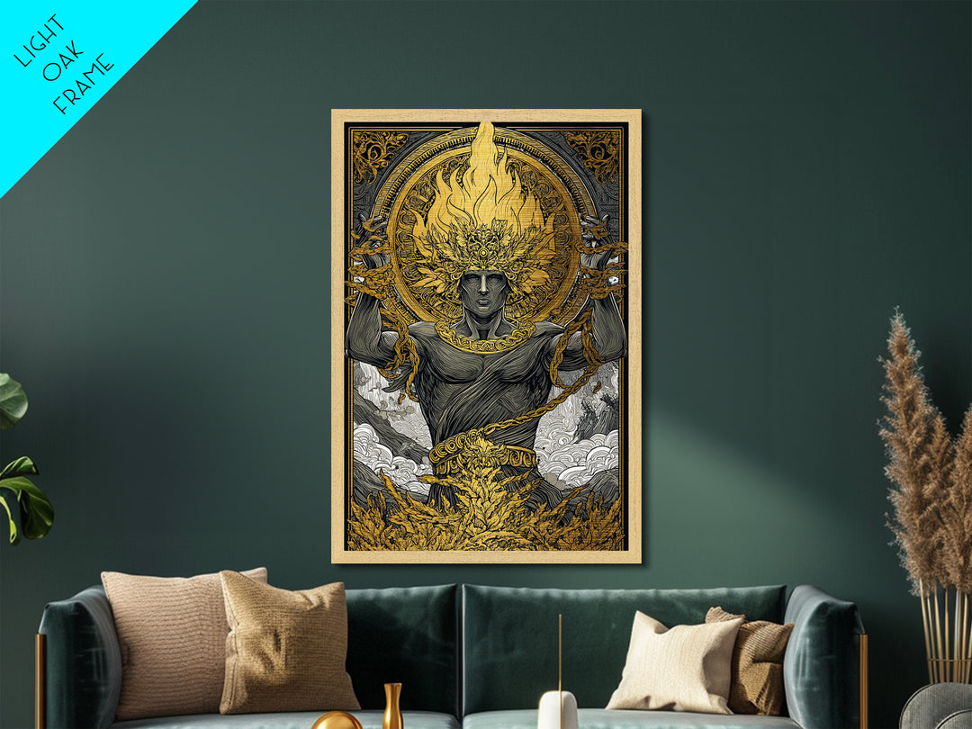 Prometheus Metallic Gold Metal Print, Mythology Wall Art, Real Wood Frame, Luxury Metal Artwork, Ancient Greek Decor