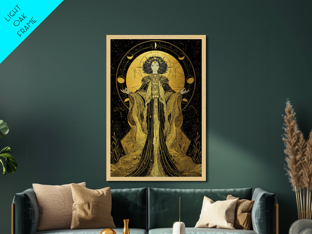 Hecate Metallic Gold Metal Print, Goddess Of Magic Art, Real Wood Frame, Mythology Wall Decor, Ancient Luxury Artwork