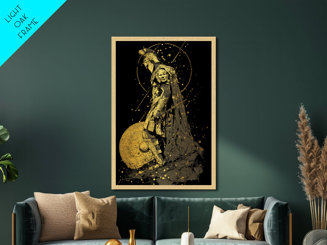 Mars Warrior Metallic Gold Metal Print, Roman God Art, Real Wood Frame, Ancient Battle Decor, Mythology Metal Artwork