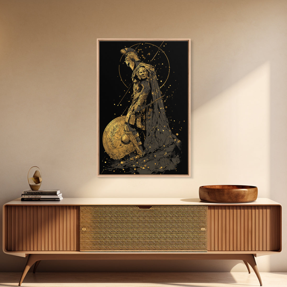 Mars Warrior Canvas Gold Canvas Print, Roman God Art, Real Wood Frame, Ancient Battle Decor, Mythology Canvas Artwork