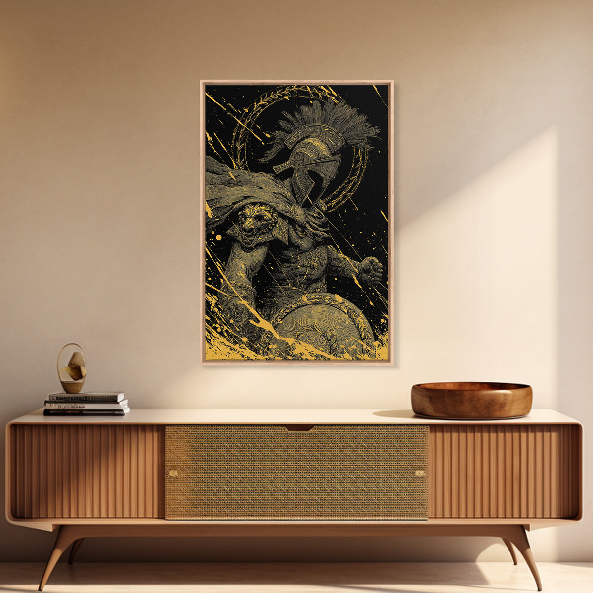 Ares Canvas Gold Canvas Print, Greek God Of War Art, Real Wood Frame, Warrior Decor, Mythology Luxury Canvas Artwork