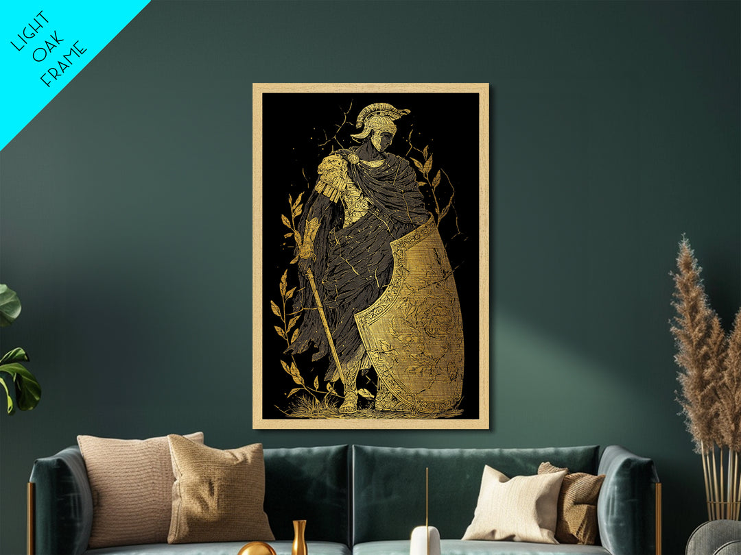 Chariot Goddess Metallic Gold Metal Print, Ancient Mythology Art, Real Wood Frame, Celestial Wall Decor, Luxury Artwork