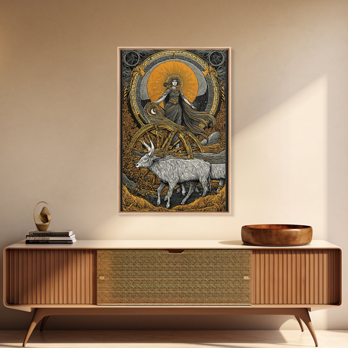 Rhea Canvas Gold Canvas Print, Titaness Mother Goddess Art, Real Wood Frame, Ancient Greek Decor, Mythology Artwork