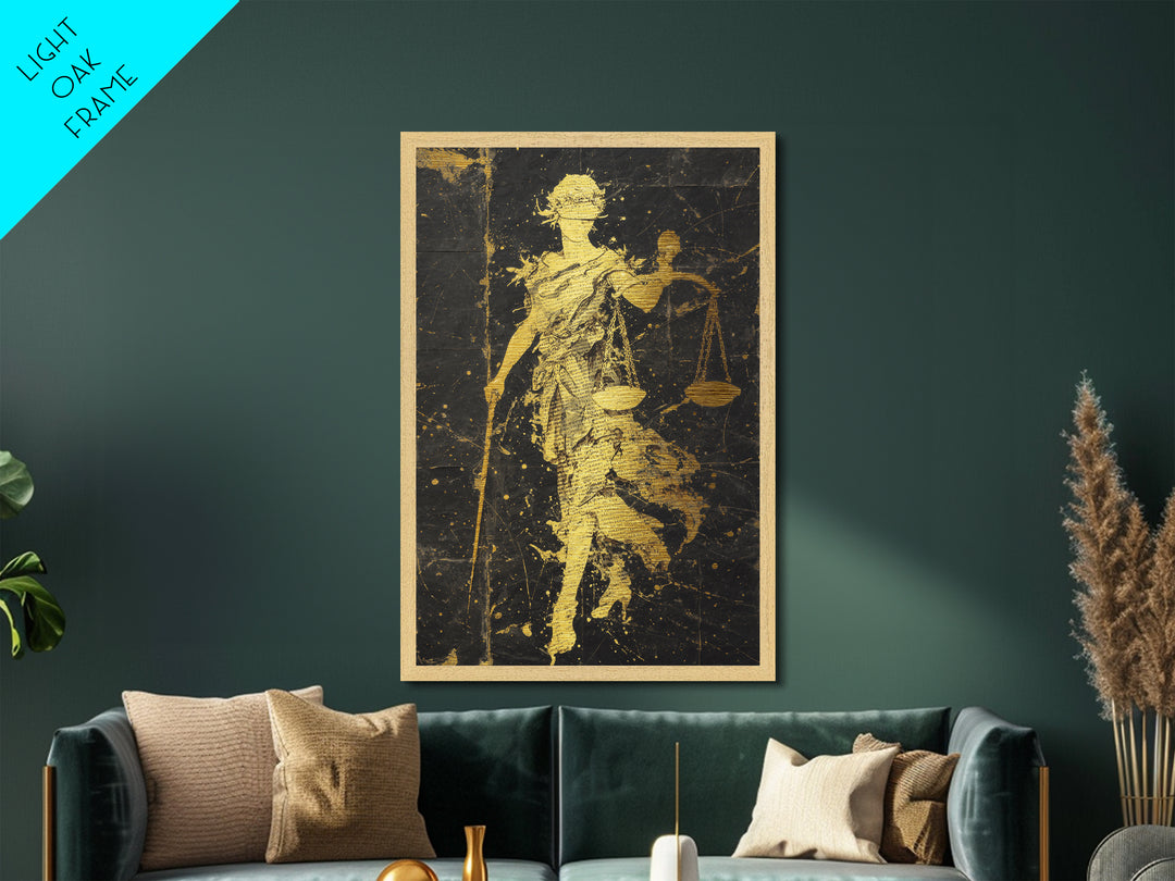 Hooded Death Metallic Gold Metal Print, Gothic Skeleton Artwork, Mythology Inspired Grim Reaper Wall Art, Real Wood Frame Decor