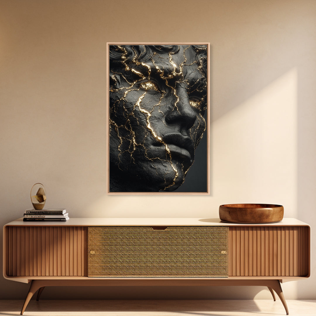 Emperor Portrait Canvas Gold Canvas Print, Ancient Roman Wall Art, Museum Style Home Decor, Classical Warrior Artwork, Wood Frame
